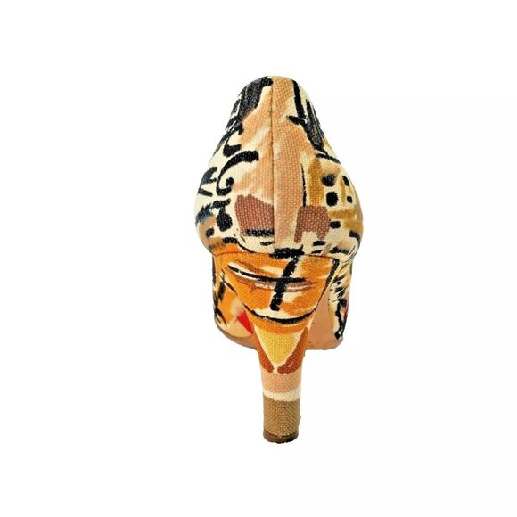 Women's 35.5 PRADA Italy Multicolor Canvas Round Toe High Heels Pumps Shoes EUC - Picture 2 of 9